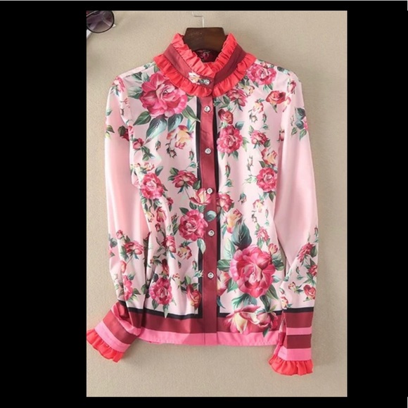 Tops | Beautiful Floral Ruffle Blouse Button Down | Poshmark